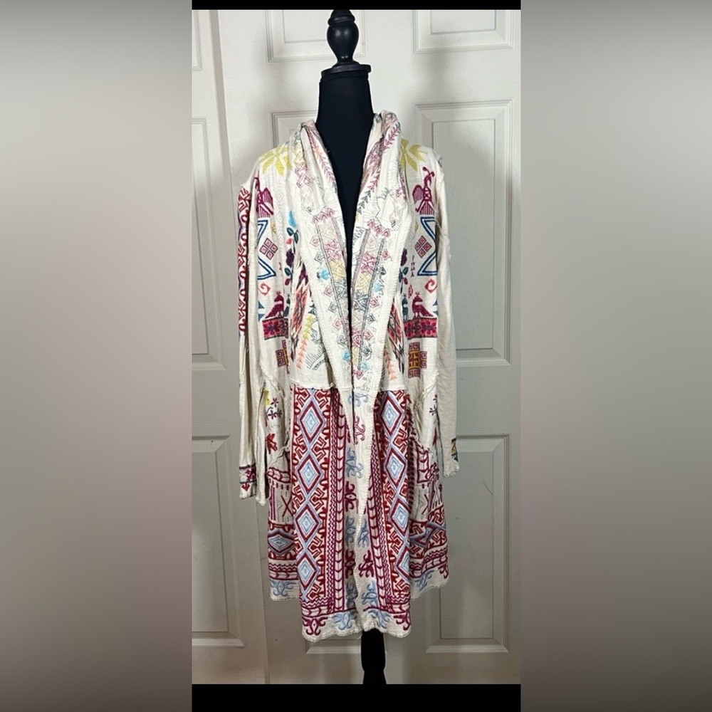 🌺 Johnny Was BIYA Embroidered Hooded Boho Cardigan Jacket Ivory Festival, medium - Picture 4 of 14
